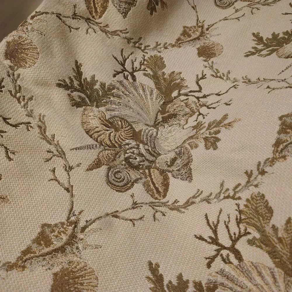 Beige and Gold Seashell Patterned Jacquard Fabric 1.5 Yards 60" W